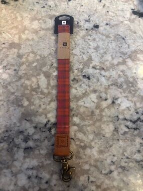 Colorful Red plaid Woven keychain strap brass clasp NWT